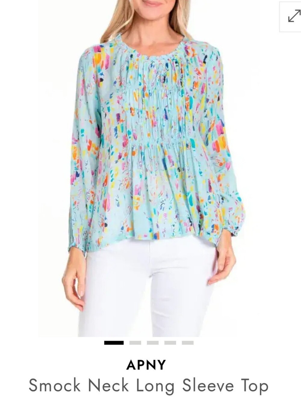APNY Smock Neck Blue Multi Color Abstract Print Blouse Size XL